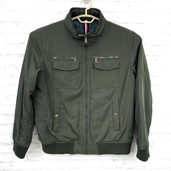 |•TOMMY HILFIGER•| Dark Green Bomber/Military Style Jacket Size XL - Picture 1 of 16